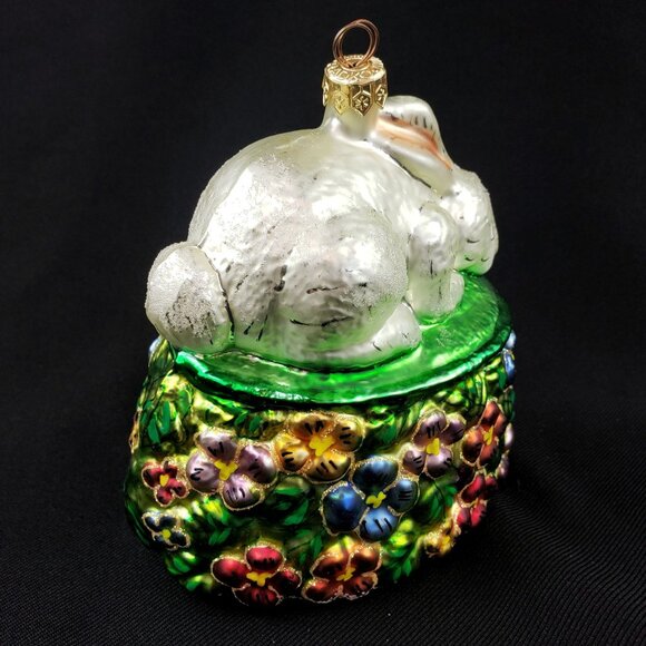 Vintage Radko Springtime Jubilee Easter Basket Bunny Rabbit Glass Ornament - Picture 6 of 13